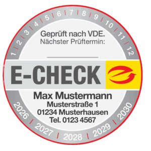 "E-CHECK" Prüfplakette mit Eindruck