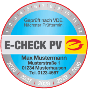 "E-CHECK PV" Prüfplakette mit Eindruck