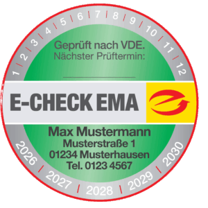 "E-CHECK EMA" Prüfplakette mit Eindruck