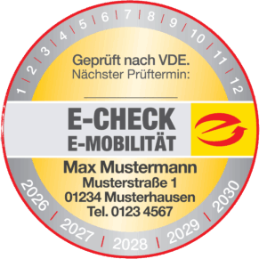"E-CHECK E-Mobilität" Prüfplakette mit Eindruck