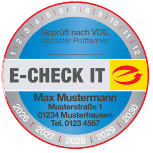 "E-CHECK IT" Prüfplakette mit Eindruck